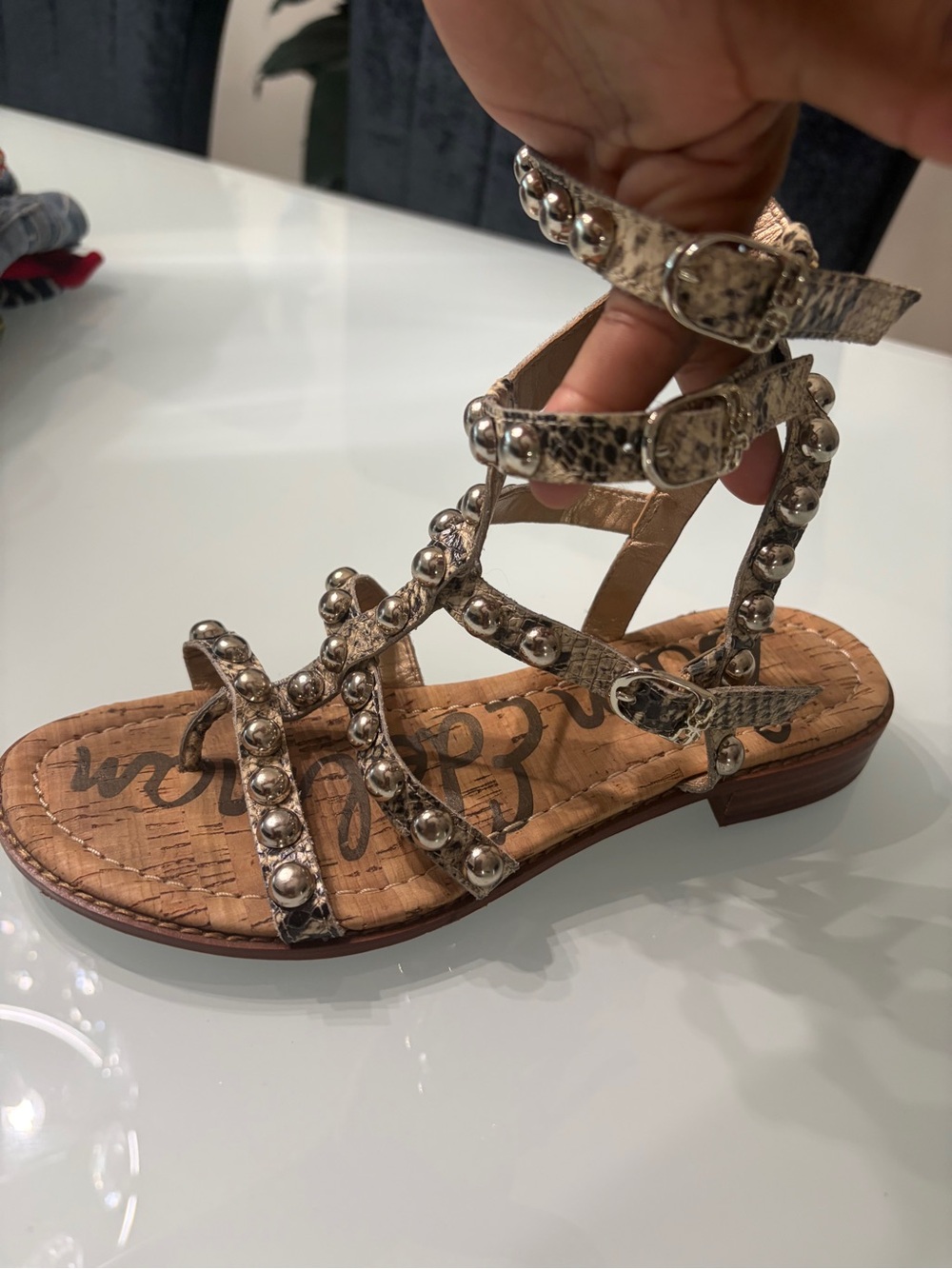 Sam Edelman Metallic Gold Beaded Strappy Sandals Size 7 - Picture 5 of 7